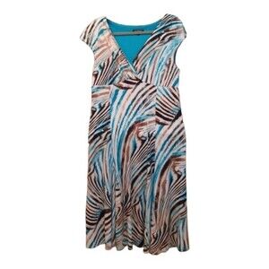 Glamour Womens Size 14 Faux Wrap cap sleeve Stretch Print dress